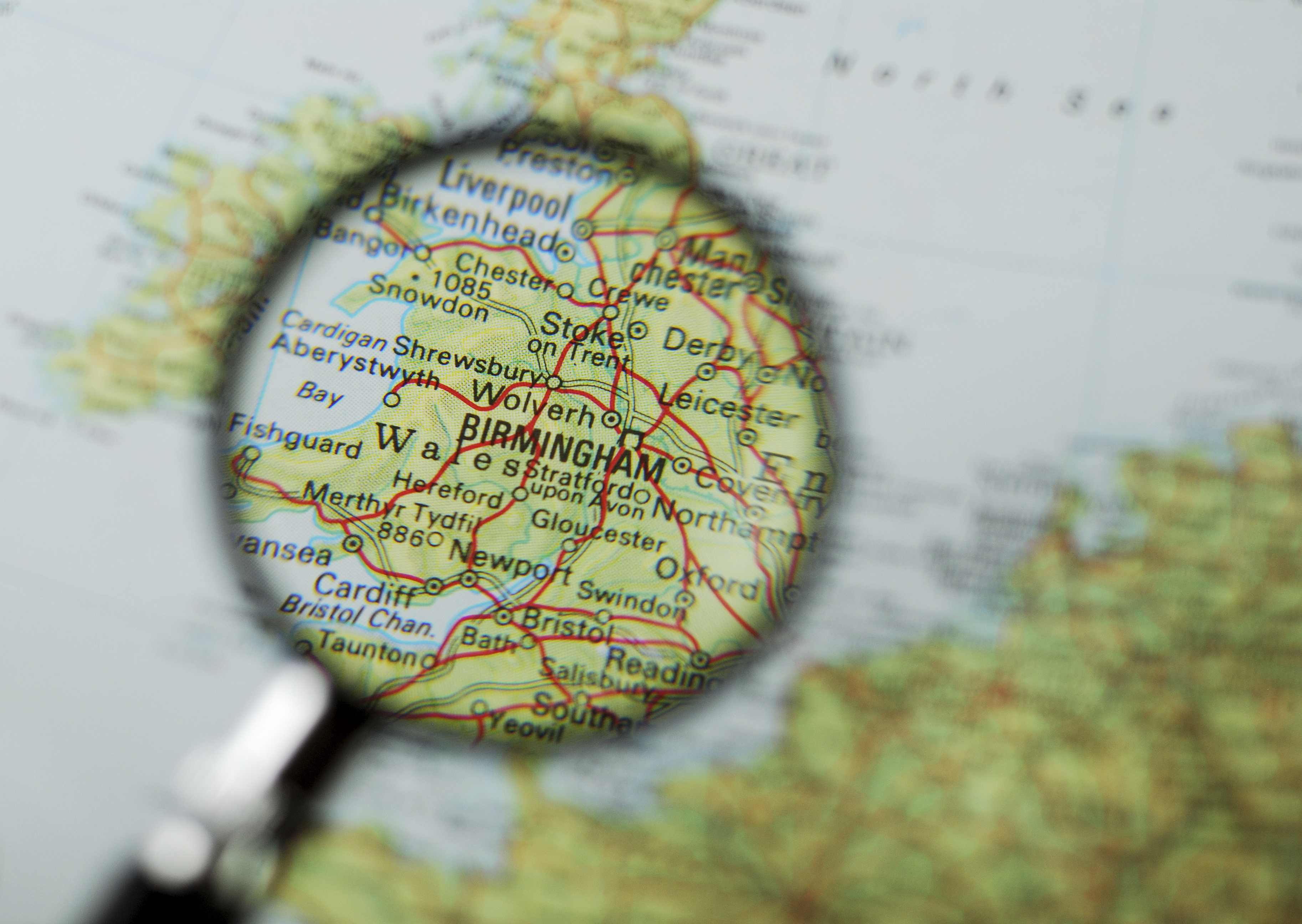 Birmingham UK Map Magnifying Glass