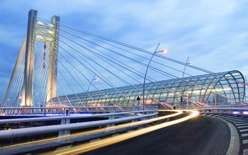 Bucharest bridge Romania dusk