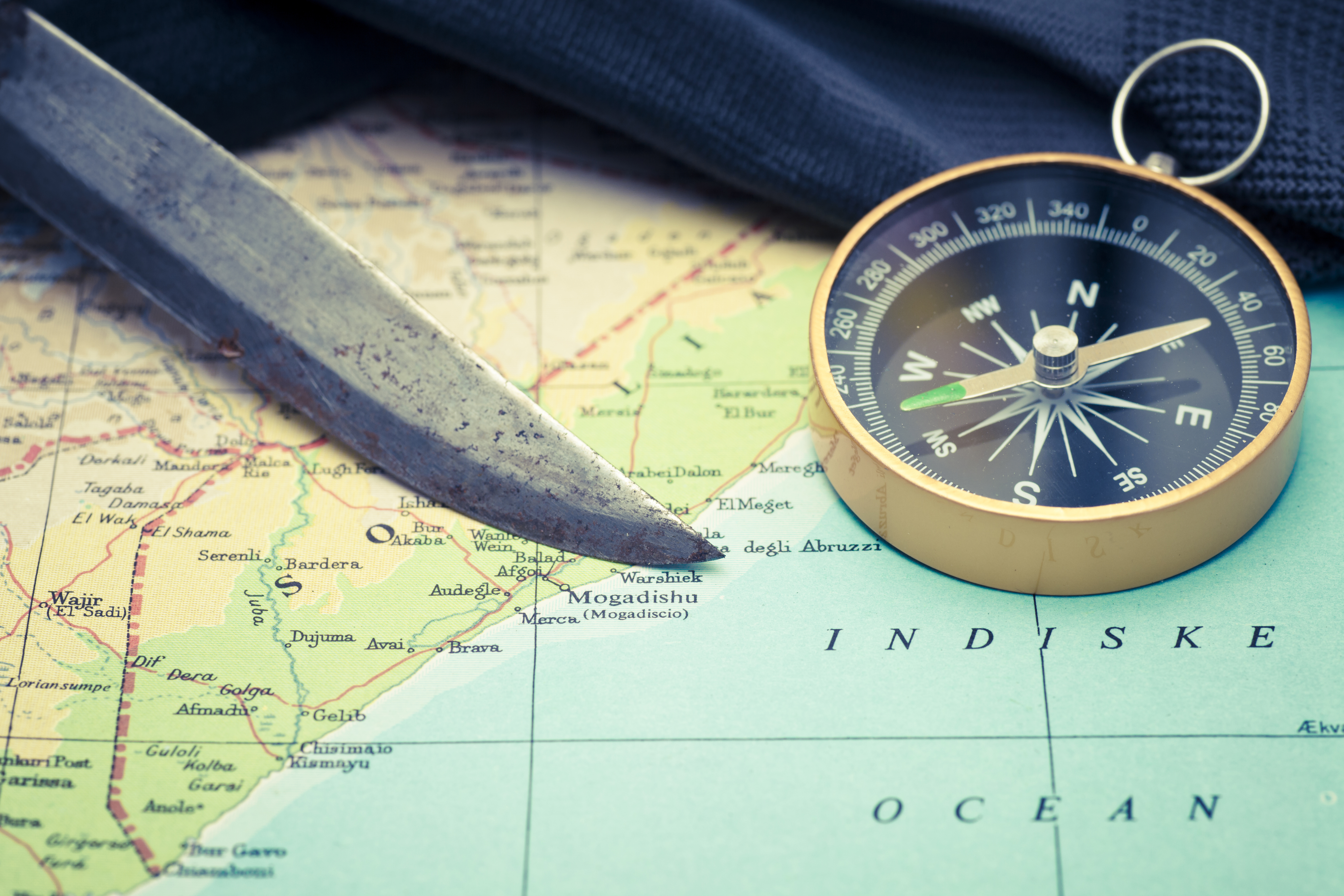 Mogadishu Somalia map compass closeup