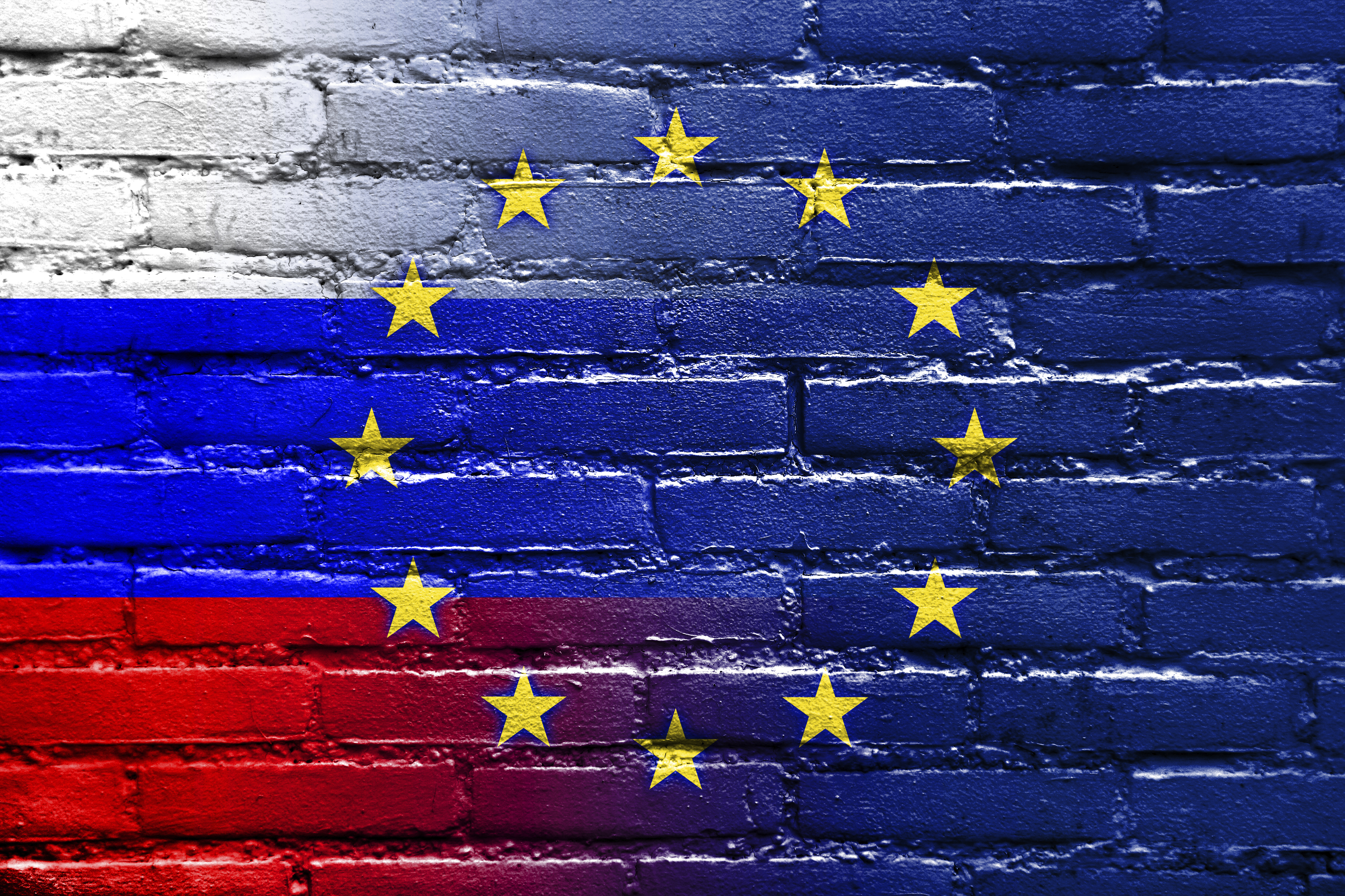 Russia European Union Flag Brick Wall