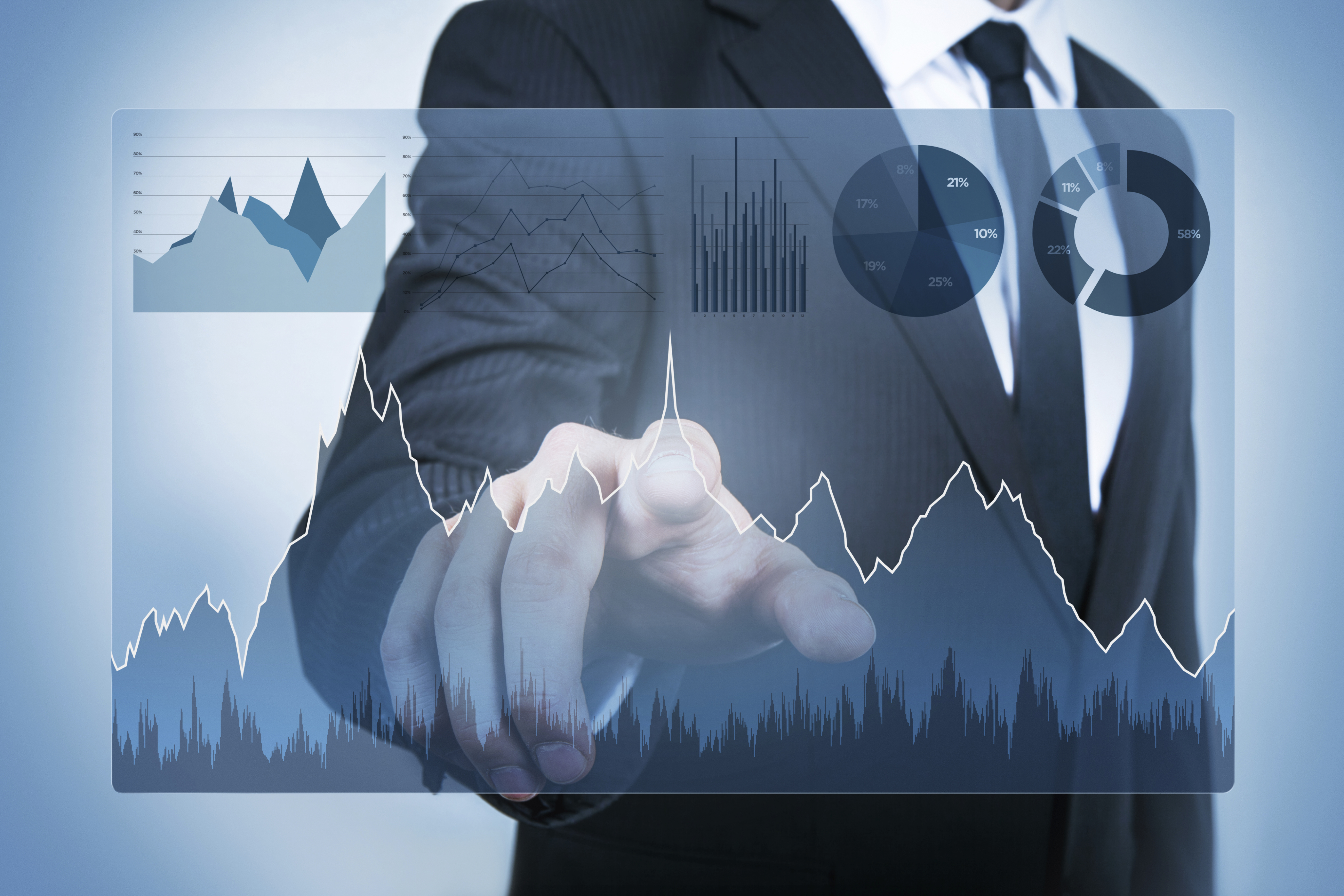 Diagrams touch screen businessman finance