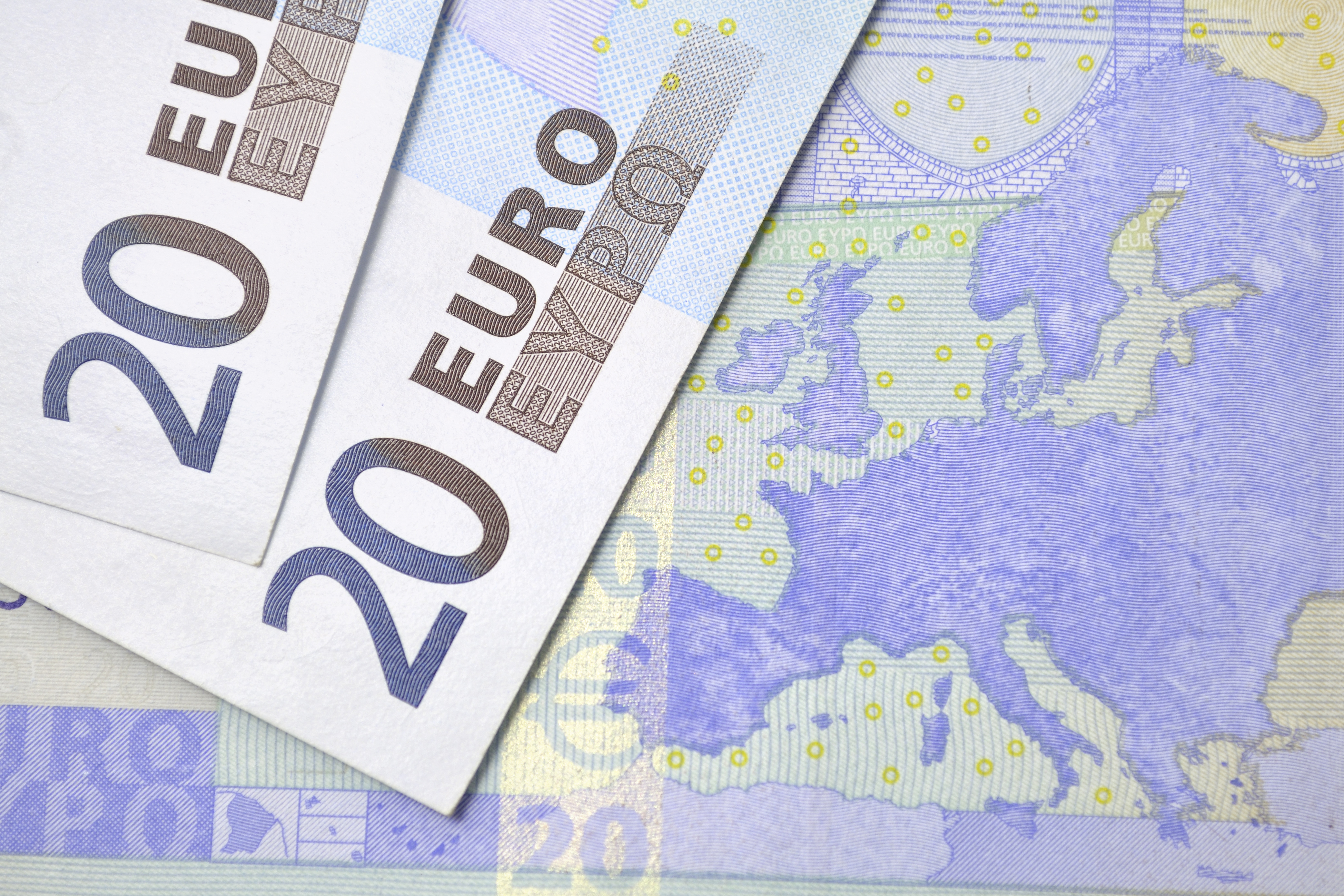 Euro banknotes map currency