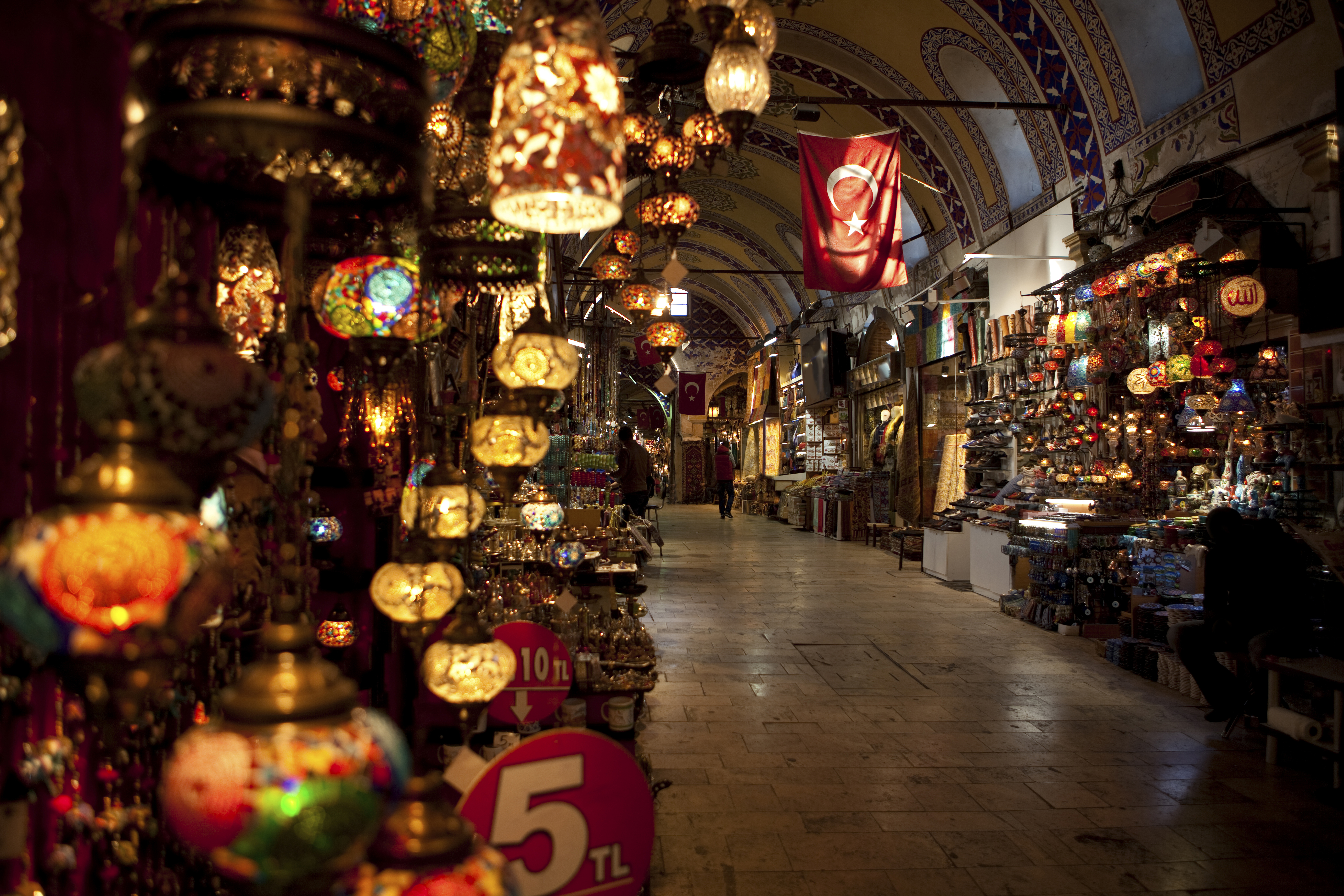 Flag lanterns grand bazaar Istanbul Turkey