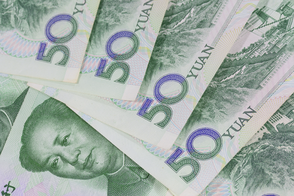 chinese Yuan banknotes (renminbi) for money and business conce