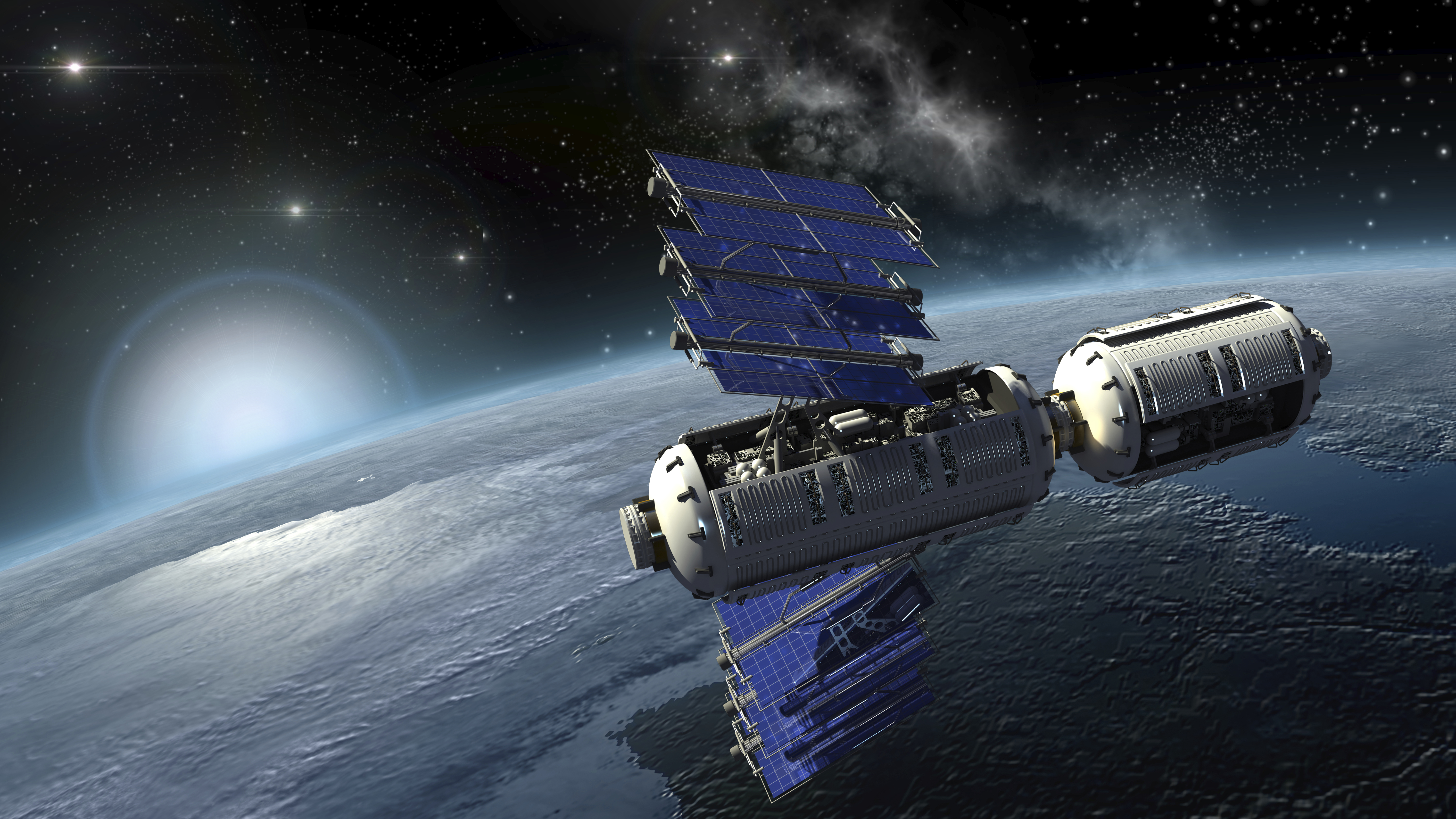 Satellite Surveying Earth Space Station