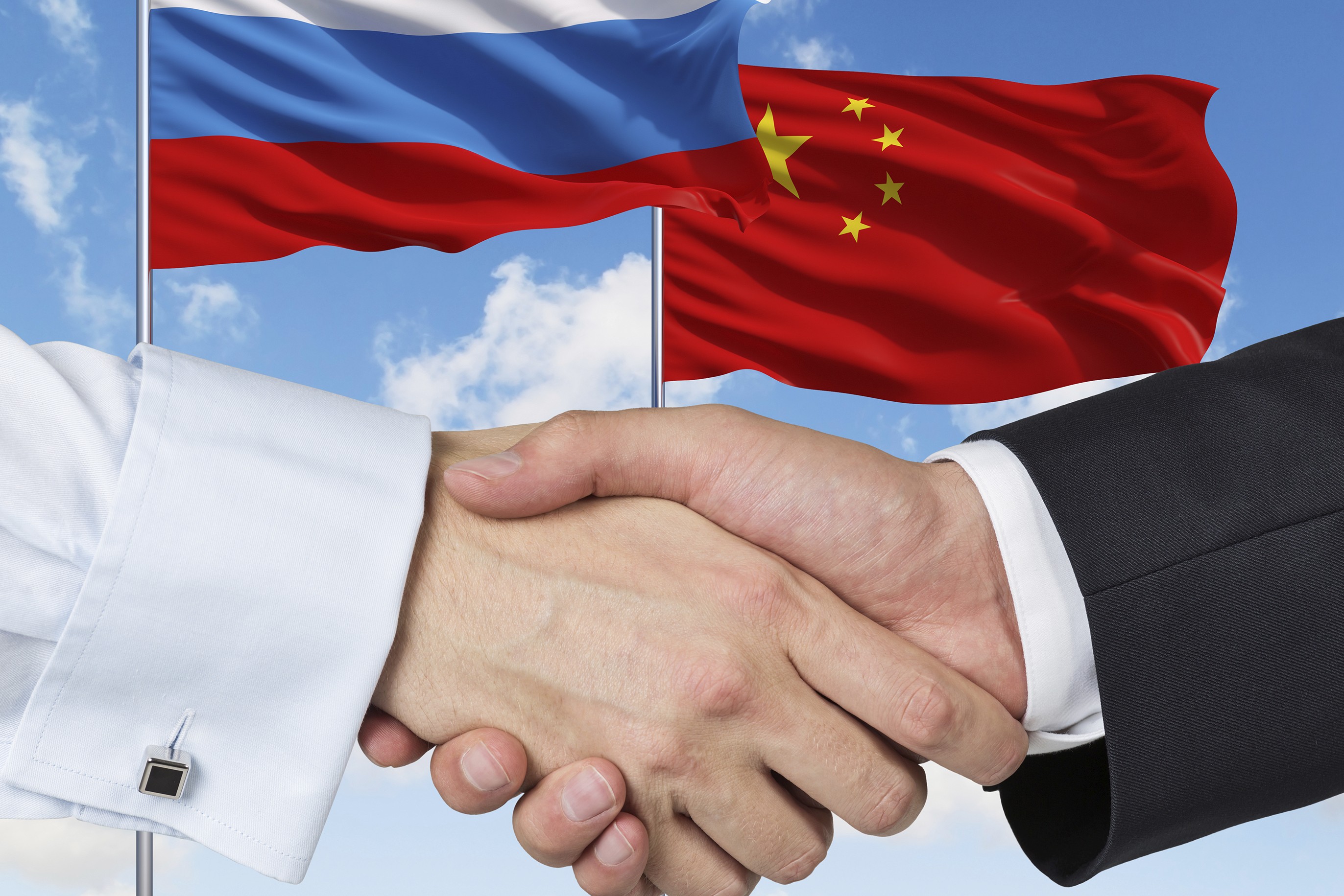 China Russia Flags Handshake